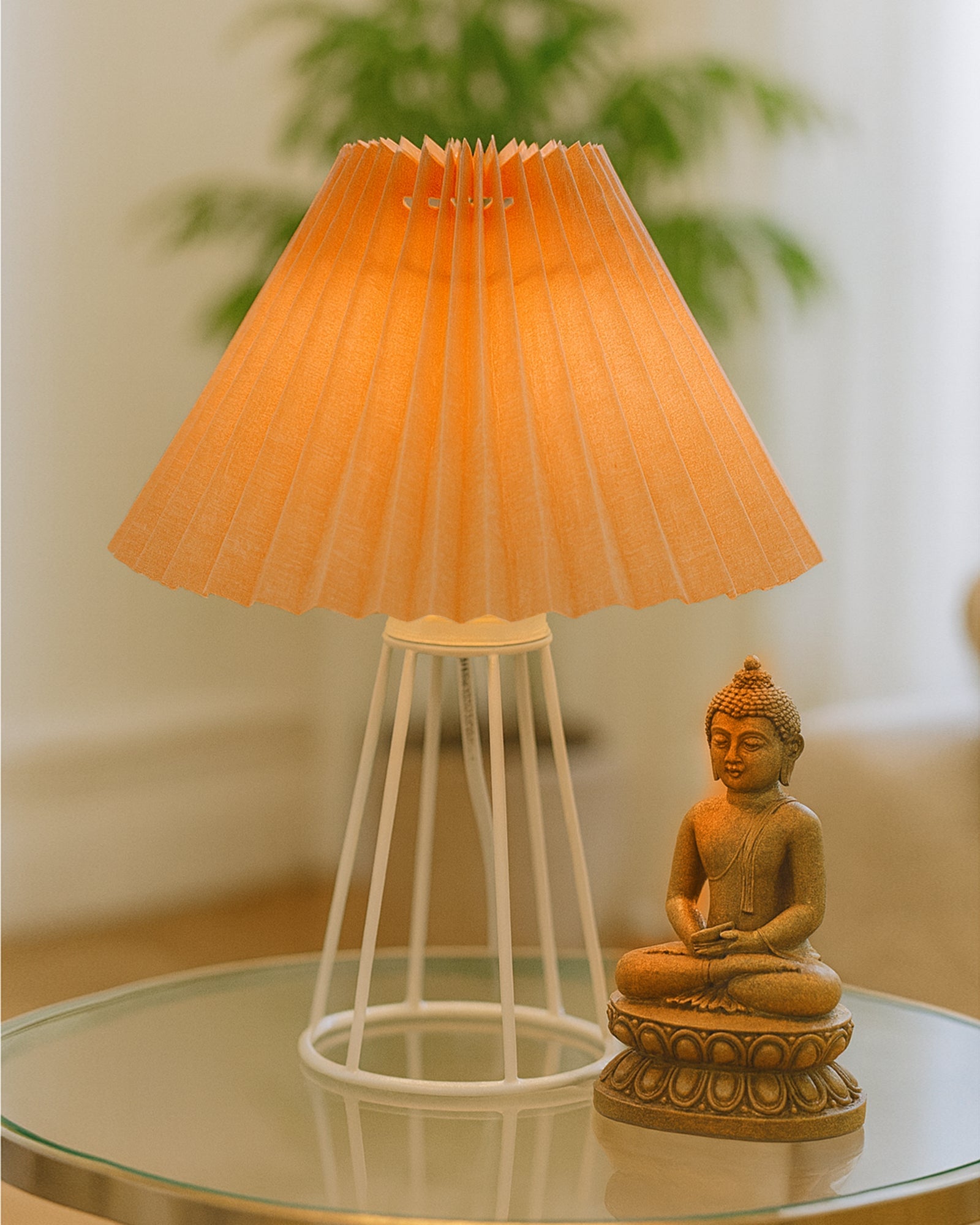 Korean Style Pleated Table Lamp with Wire Frame Base, Bedside Night Lamp for Bedroom & Living Room, Warm White Ambient Lighting, Black Taper, Pleated Grey