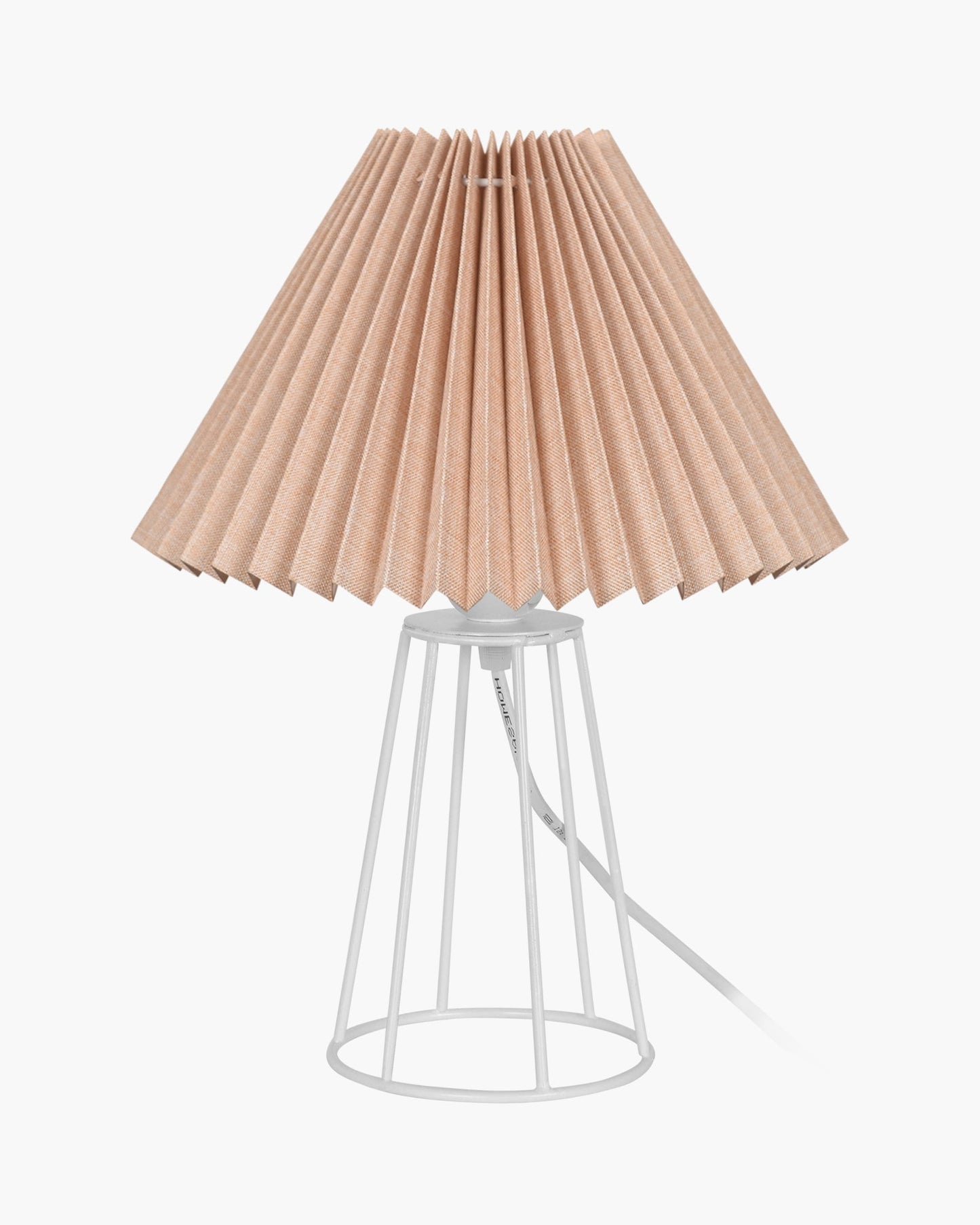 Korean Style Pleated Table Lamp with Wire Frame Base, Bedside Night Lamp for Bedroom & Living Room, Warm White Ambient Lighting, Black Taper, Pleated Grey