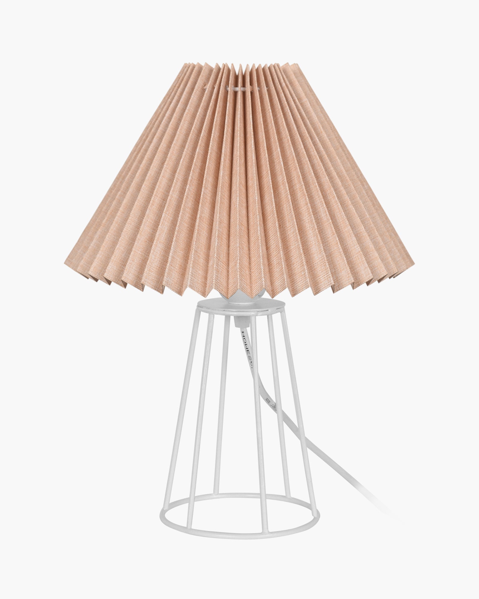 Korean Style Pleated Table Lamp with Wire Frame Base, Bedside Night Lamp for Bedroom & Living Room, Warm White Ambient Lighting, Black Taper, Pleated Grey