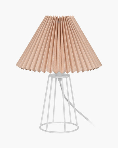 Korean Style Pleated Table Lamp with Wire Frame Base, Bedside Night Lamp for Bedroom & Living Room, Warm White Ambient Lighting, Black Taper, Pleated Grey