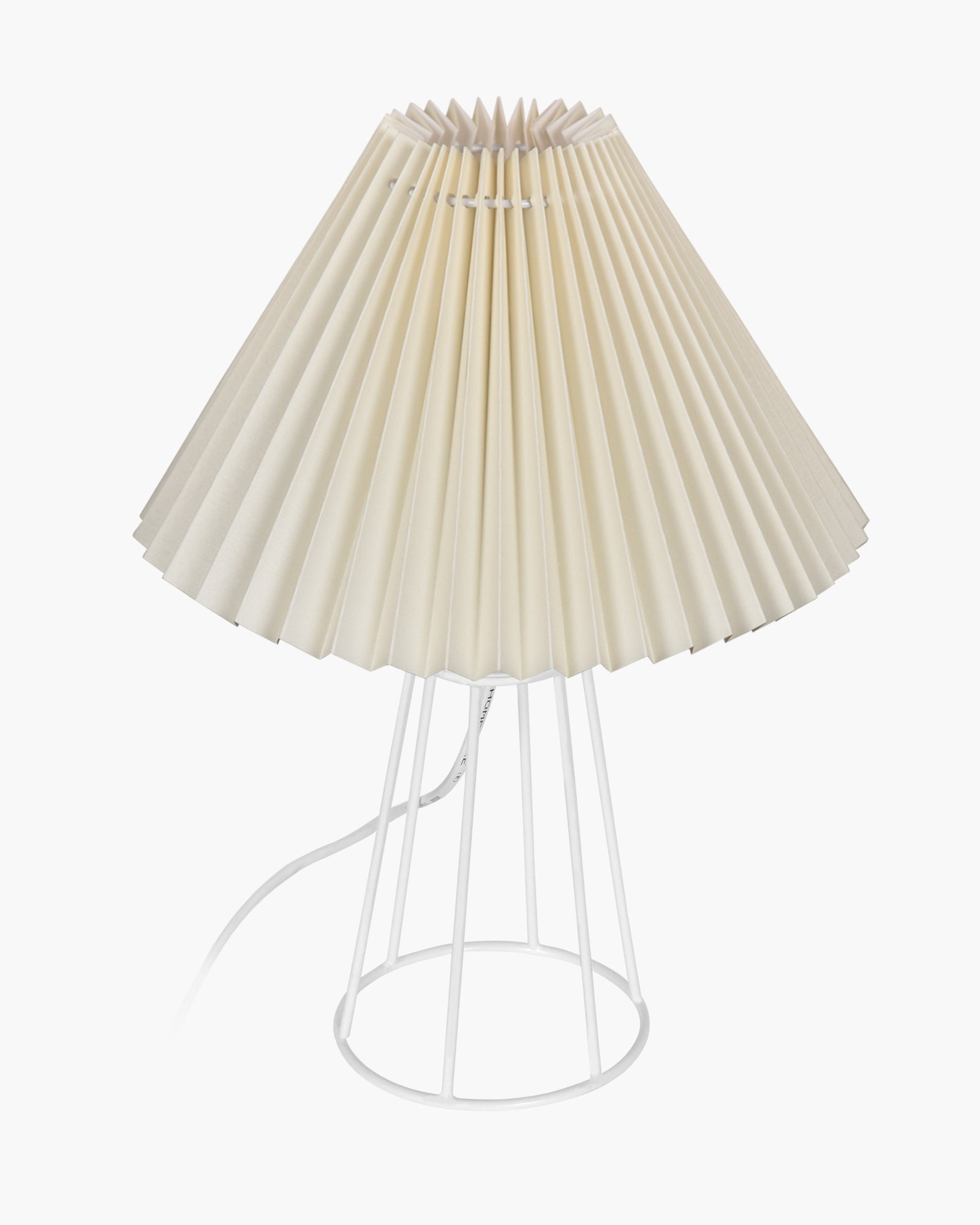 Korean Style Pleated Table Lamp with Wire Frame Base, Bedside Night Lamp for Bedroom & Living Room, Warm White Ambient Lighting, Black Taper, Pleated Grey