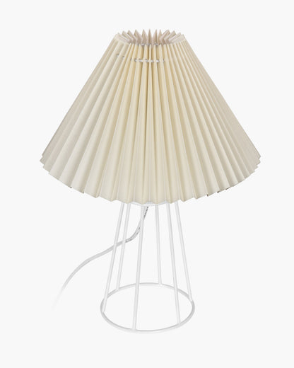 Korean Style Pleated Table Lamp with Wire Frame Base, Bedside Night Lamp for Bedroom & Living Room, Warm White Ambient Lighting, Black Taper, Pleated Grey