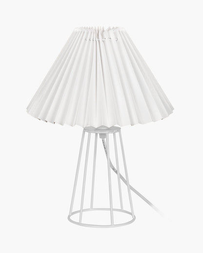 Korean Style Pleated Table Lamp with Wire Frame Base, Bedside Night Lamp for Bedroom & Living Room, Warm White Ambient Lighting, Black Taper, Pleated Grey