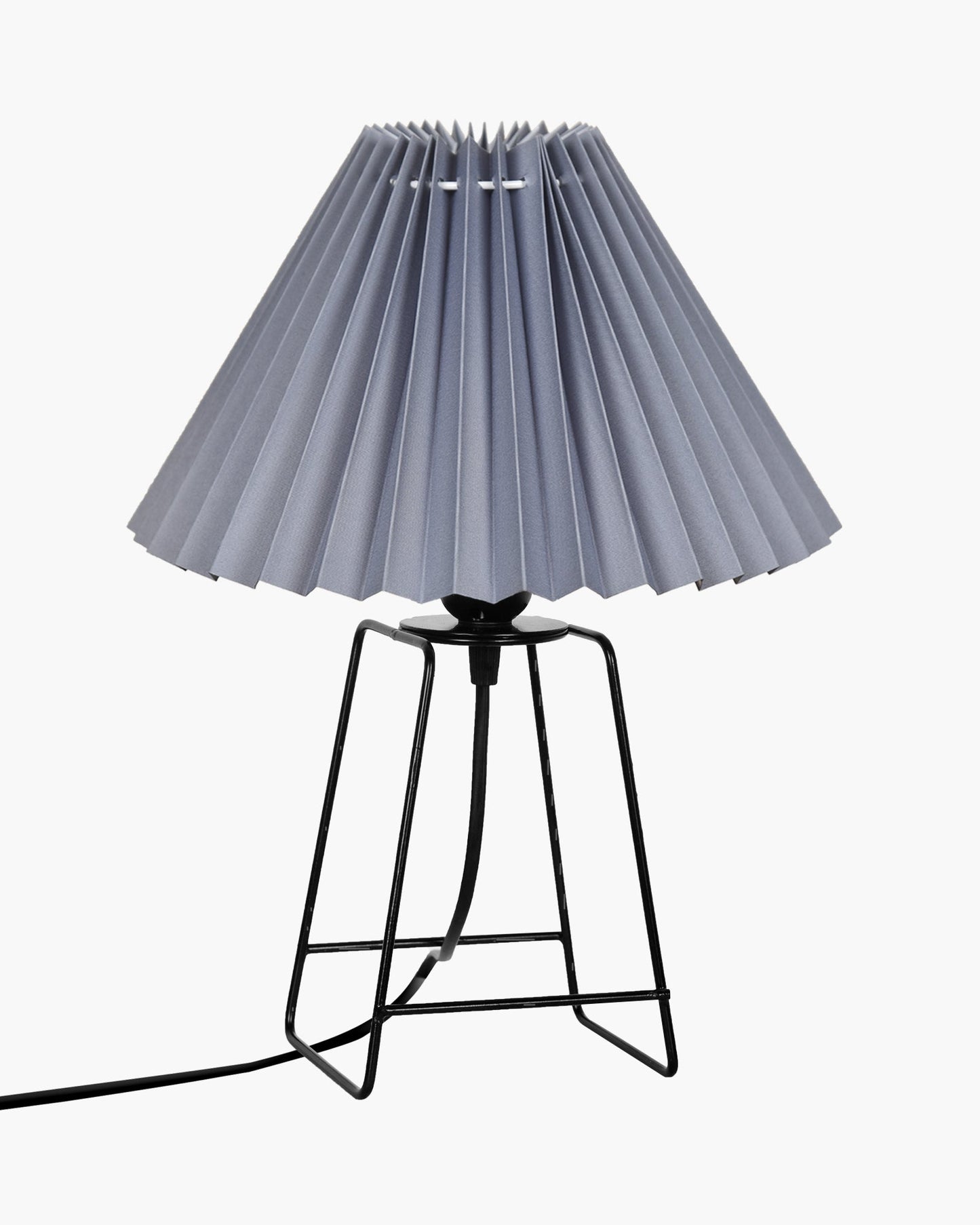 Korean Style Pleated Table Lamp with Wire Frame Base, Bedside Night Lamp for Bedroom & Living Room, Warm White Ambient Lighting, White Taper, Pleated Grey