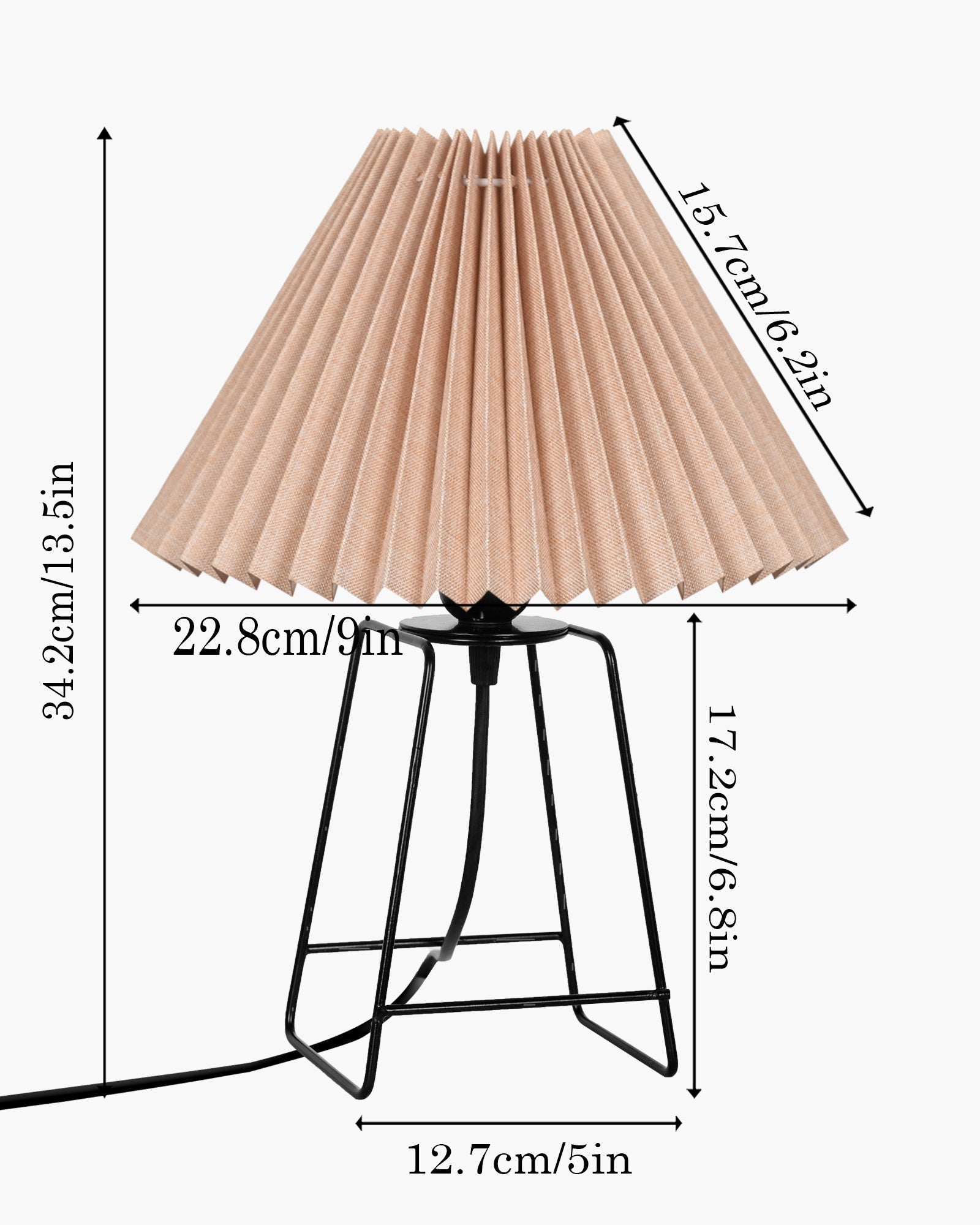 Korean Style Pleated Table Lamp with Wire Frame Base, Bedside Night Lamp for Bedroom & Living Room, Warm White Ambient Lighting, White Taper, Pleated Grey
