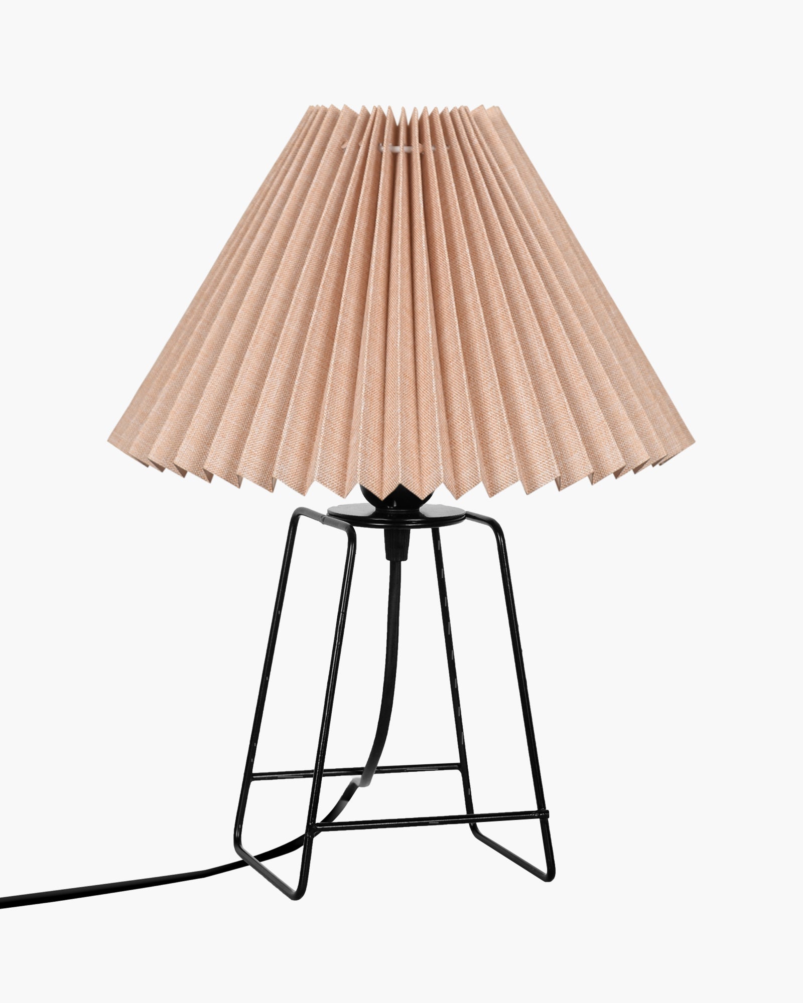 Korean Style Pleated Table Lamp with Wire Frame Base, Bedside Night Lamp for Bedroom & Living Room, Warm White Ambient Lighting, White Taper, Pleated Grey