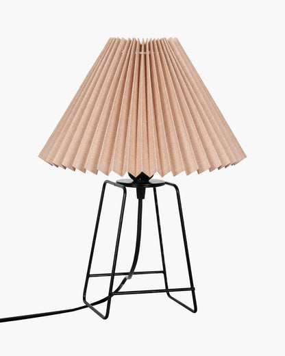 Korean Style Pleated Table Lamp with Wire Frame Base, Bedside Night Lamp for Bedroom & Living Room, Warm White Ambient Lighting, White Taper, Pleated Grey
