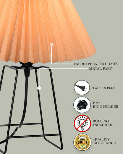 Korean Style Pleated Table Lamp with Wire Frame Base, Bedside Night Lamp for Bedroom & Living Room, Warm White Ambient Lighting, White Taper, Pleated Grey