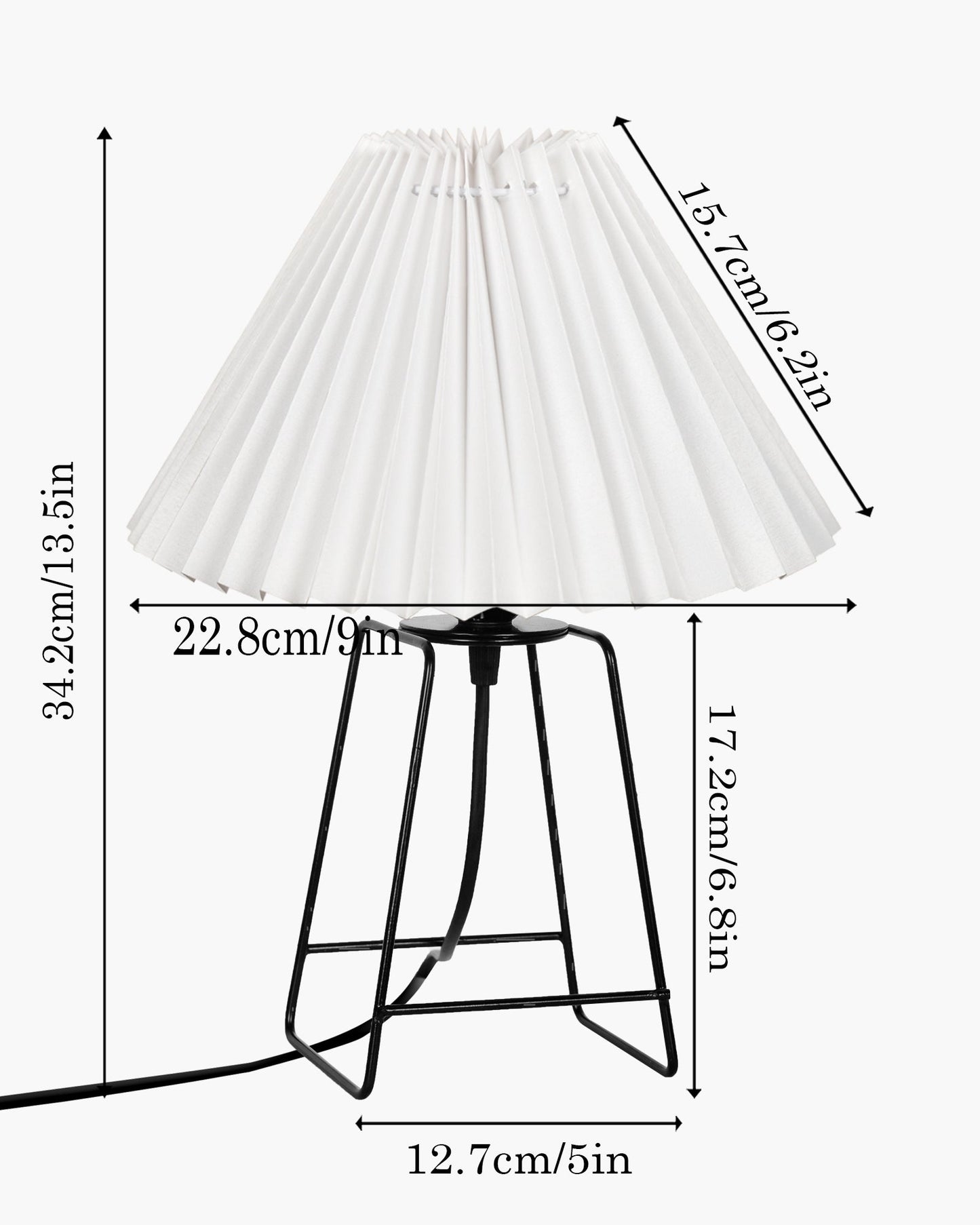 Korean Style Pleated Table Lamp with Wire Frame Base, Bedside Night Lamp for Bedroom & Living Room, Warm White Ambient Lighting, White Taper, Pleated Grey