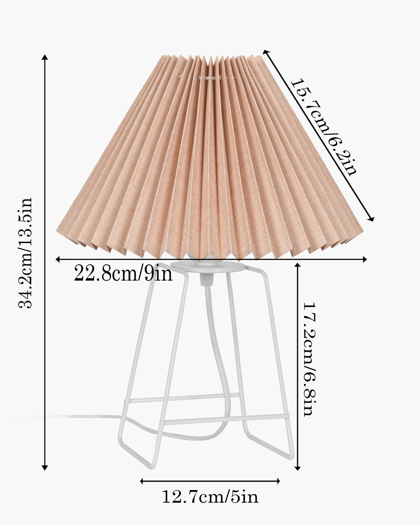Korean Style Pleated Table Lamp with Wire Frame Base, Bedside Night Lamp for Bedroom & Living Room, Warm White Ambient Lighting, White Taper, Pleated off-white
