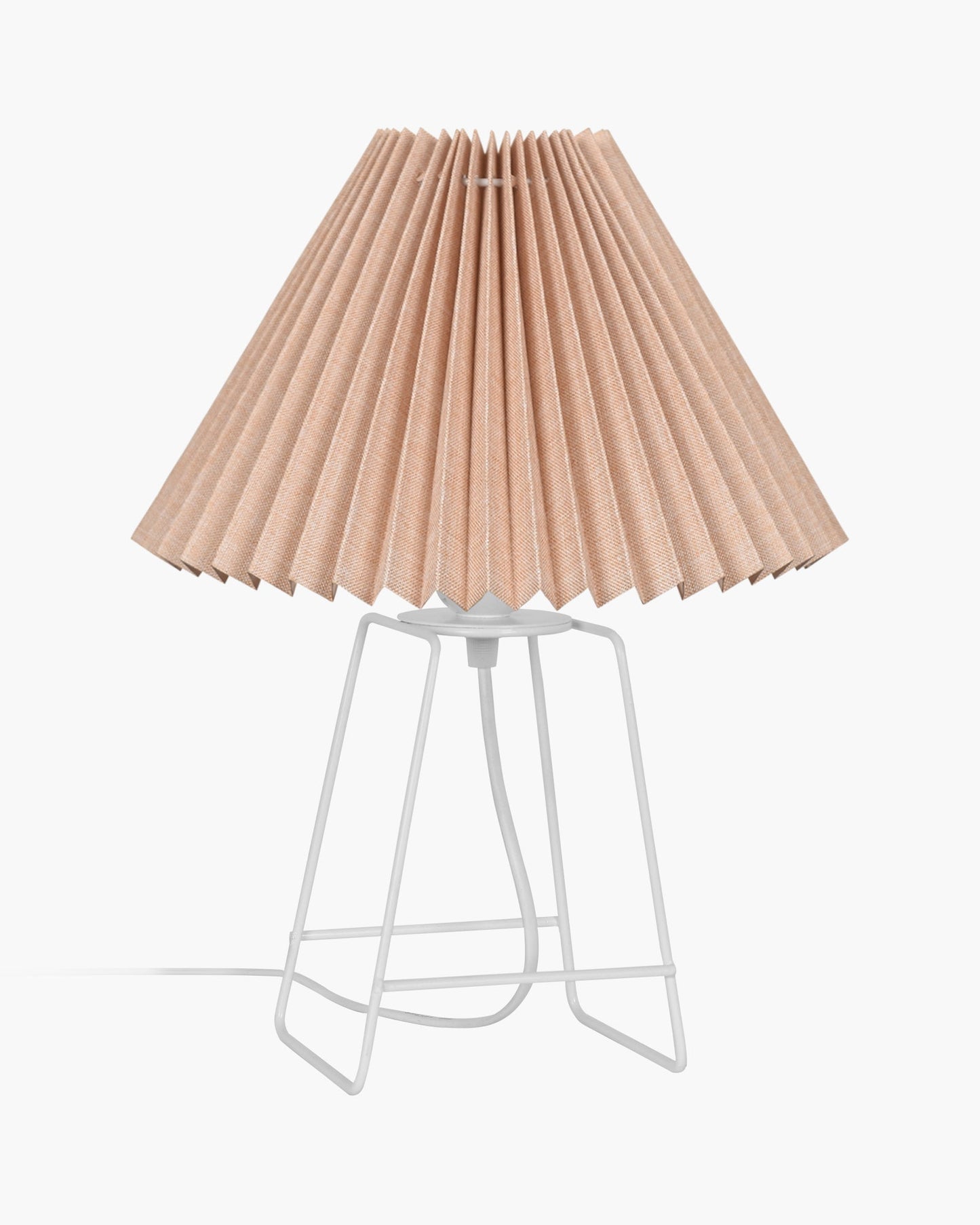 Korean Style Pleated Table Lamp with Wire Frame Base, Bedside Night Lamp for Bedroom & Living Room, Warm White Ambient Lighting, White Taper, Pleated off-white