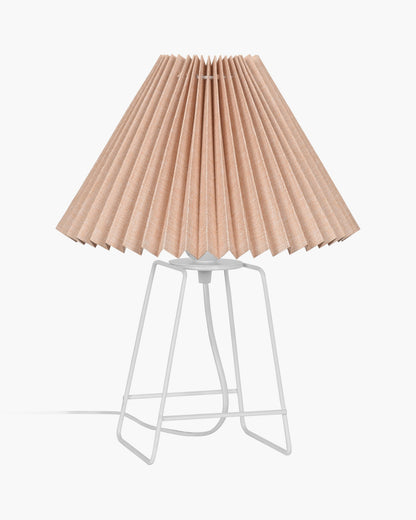 Korean Style Pleated Table Lamp with Wire Frame Base, Bedside Night Lamp for Bedroom & Living Room, Warm White Ambient Lighting, White Taper, Pleated off-white