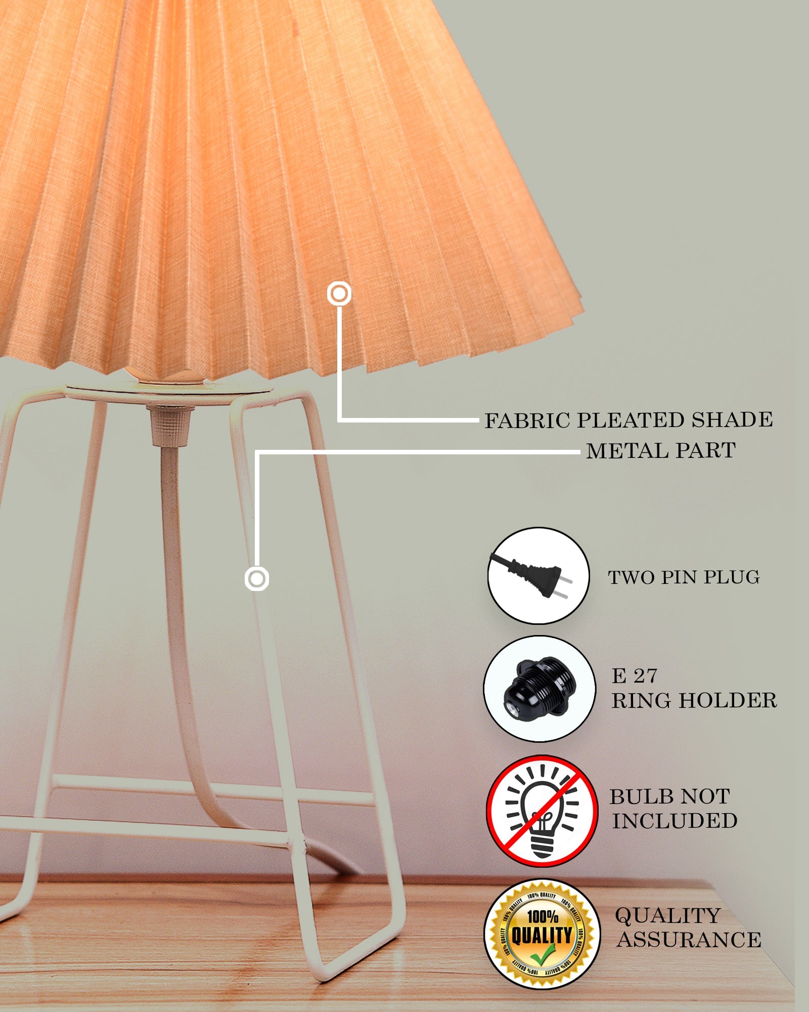 Korean Style Pleated Table Lamp with Wire Frame Base, Bedside Night Lamp for Bedroom & Living Room, Warm White Ambient Lighting, White Taper, Pleated off-white