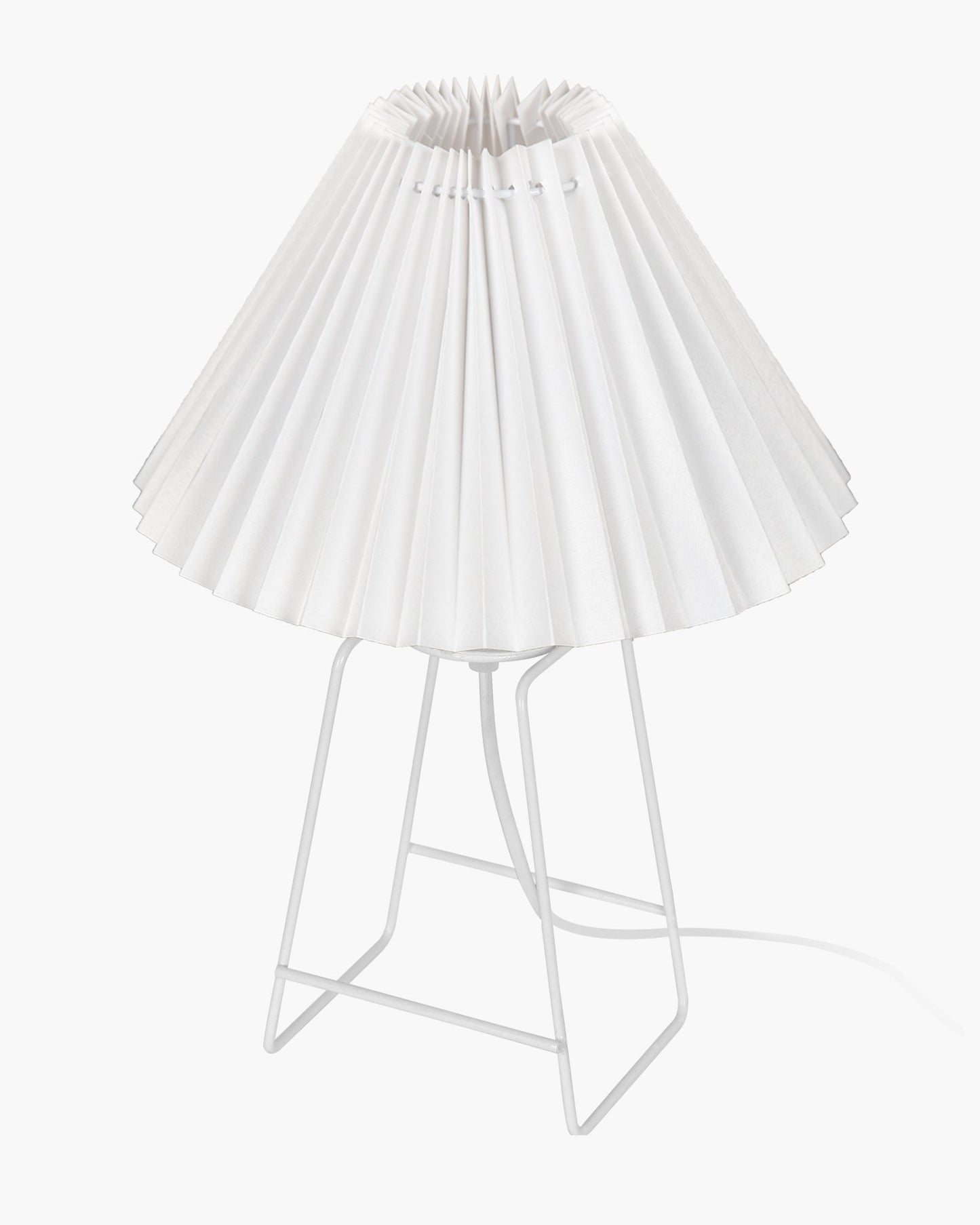 Korean Style Pleated Table Lamp with Wire Frame Base, Bedside Night Lamp for Bedroom & Living Room, Warm White Ambient Lighting, White Taper, Pleated off-white