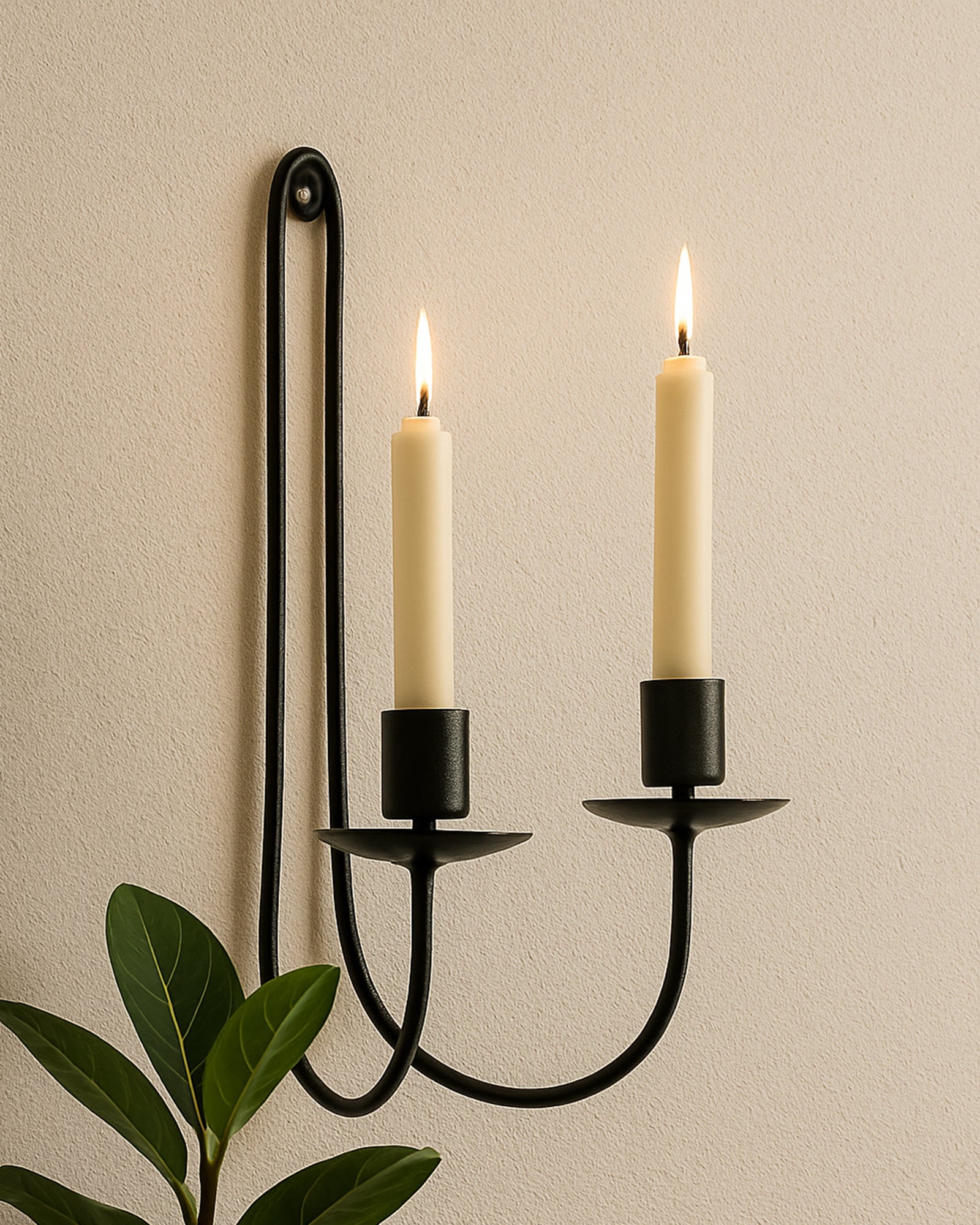 Wall Candle Holder Stand for Living Room, Black Metal Wall Sconce with Dual Taper Candle Holder, Decorative Candle Stand for Home Décor