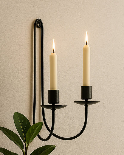 Wall Candle Holder Stand for Living Room, Black Metal Wall Sconce with Dual Taper Candle Holder, Decorative Candle Stand for Home Décor