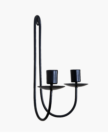 Wall Candle Holder Stand for Living Room, Black Metal Wall Sconce with Dual Taper Candle Holder, Decorative Candle Stand for Home Décor