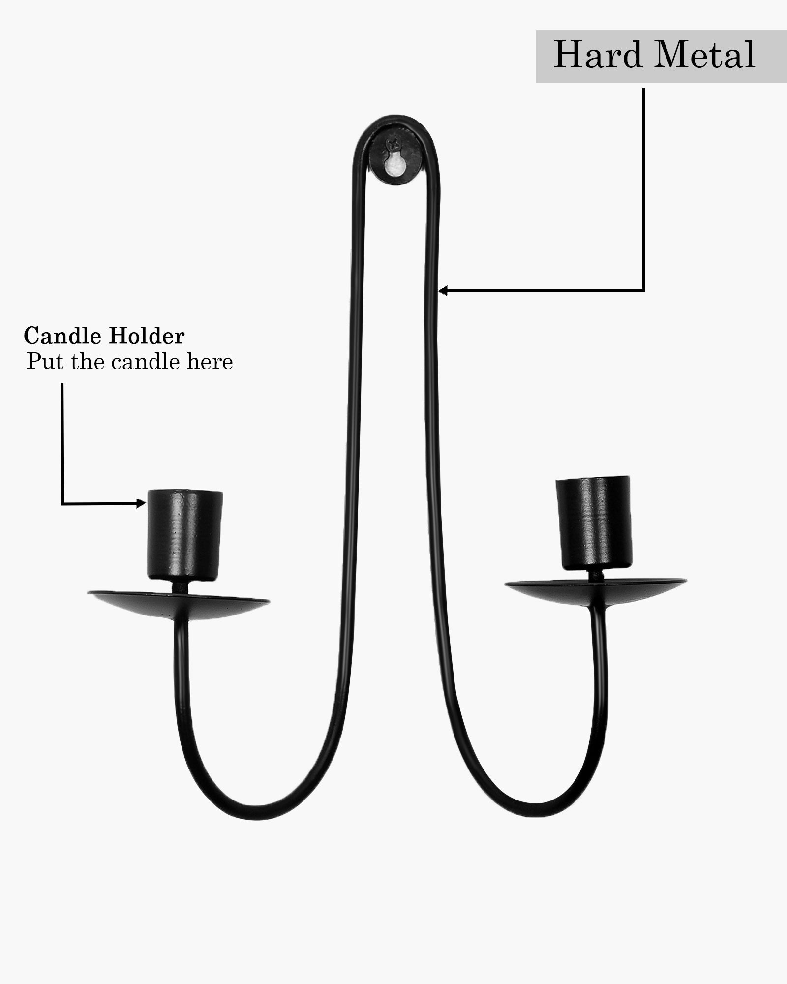 Wall Candle Holder Stand for Living Room, Black Metal Wall Sconce with Dual Taper Candle Holder, Decorative Candle Stand for Home Décor