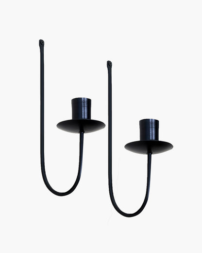 Wall Candle Holder Stand for Living Room, Black Metal Wall Sconce with Taper Candle Holder, Decorative Candle Stand for Diwali, Home Décor (Set of 2)