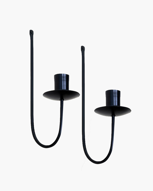 Wall Candle Holder Stand for Living Room, Black Metal Wall Sconce with Taper Candle Holder, Decorative Candle Stand for Diwali, Home Décor (Set of 2)