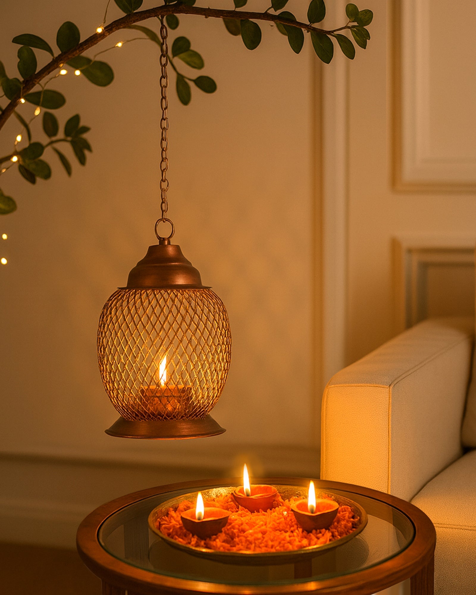 Wire Mesh Metal Tea Light Candle Holder – Decorative Tabletop Stand for Home, Diwali & Festive Décor, Golden