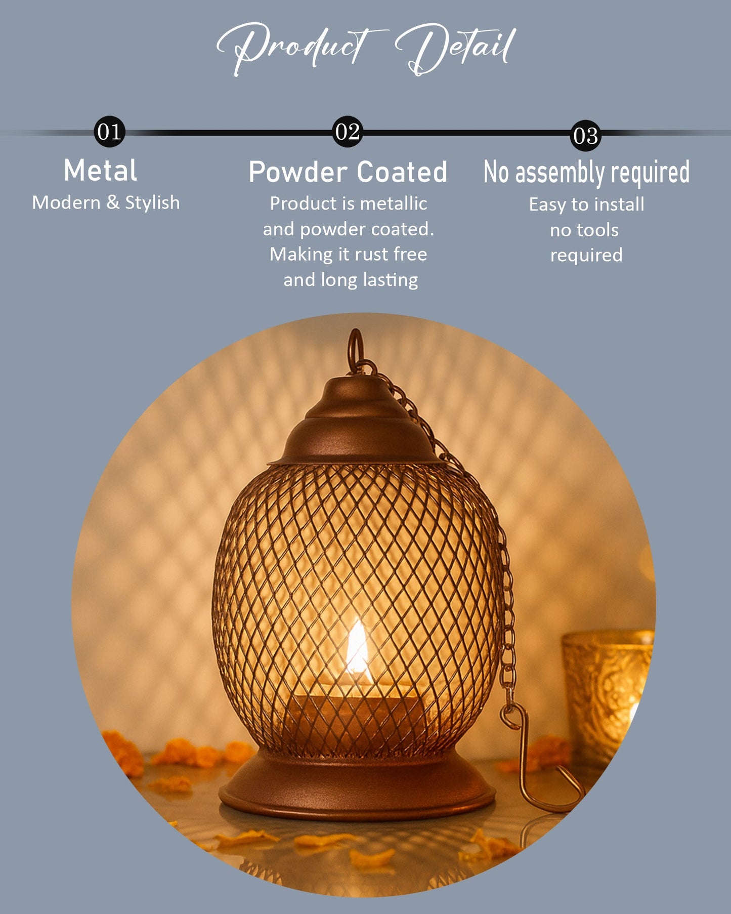 Wire Mesh Metal Tea Light Candle Holder – Decorative Tabletop Stand for Home, Diwali & Festive Décor, Golden