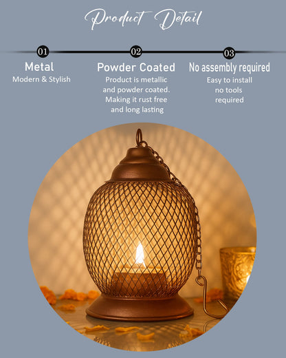 Wire Mesh Metal Tea Light Candle Holder – Decorative Tabletop Stand for Home, Diwali & Festive Décor, Golden