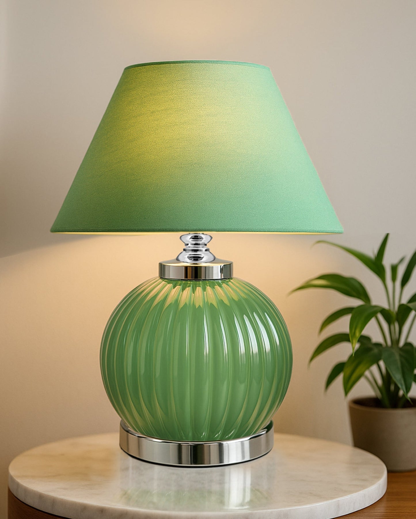 Ripple Glass Table Lamp with Fabric Shade, Bedside Nightstand Lamp for Cozy Bedroom, Living Room & Office