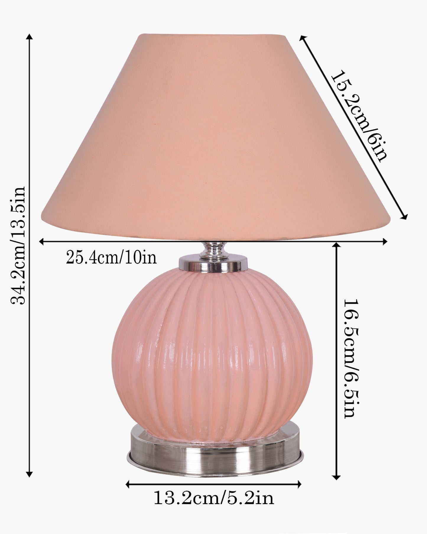 Ripple Glass Table Lamp with Fabric Shade, Bedside Nightstand Lamp for Cozy Bedroom, Living Room & Office
