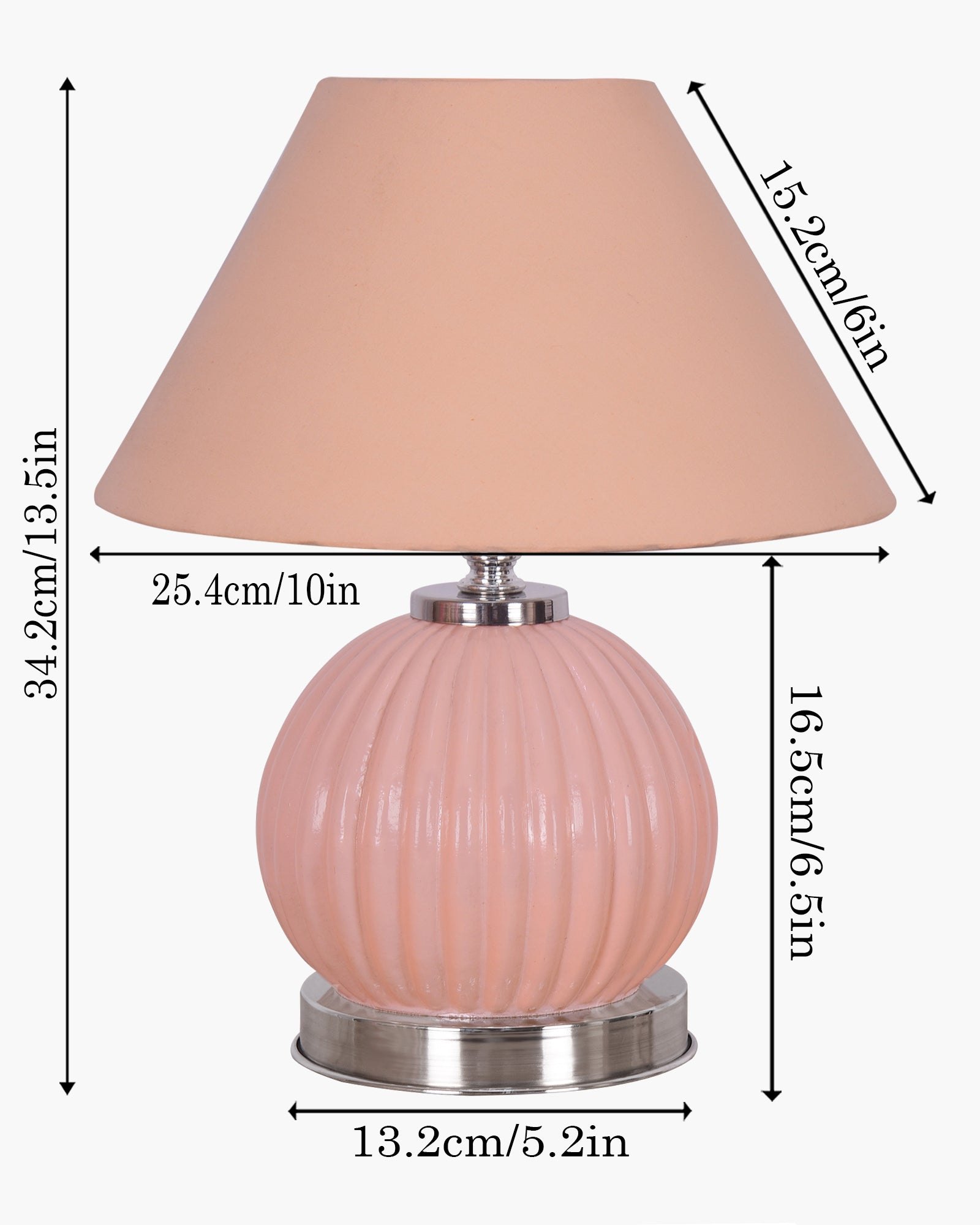 Ripple Glass Table Lamp with Fabric Shade, Bedside Nightstand Lamp for Cozy Bedroom, Living Room & Office