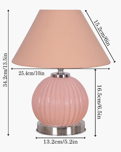 Ripple Glass Table Lamp with Fabric Shade, Bedside Nightstand Lamp for Cozy Bedroom, Living Room & Office