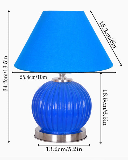 Ripple Glass Table Lamp with Fabric Shade, Bedside Nightstand Lamp for Cozy Bedroom, Living Room & Office