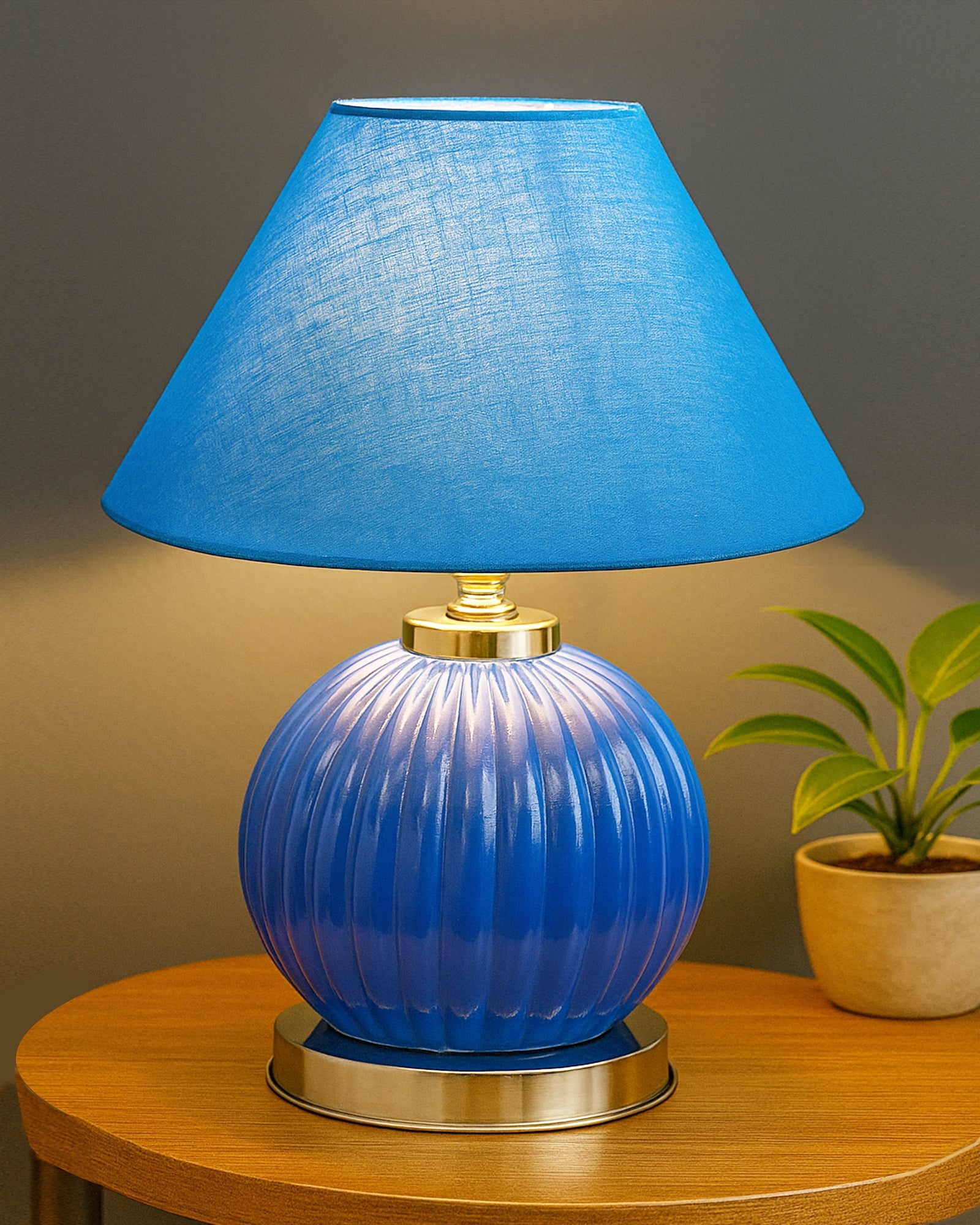 Ripple Glass Table Lamp with Fabric Shade, Bedside Nightstand Lamp for Cozy Bedroom, Living Room & Office