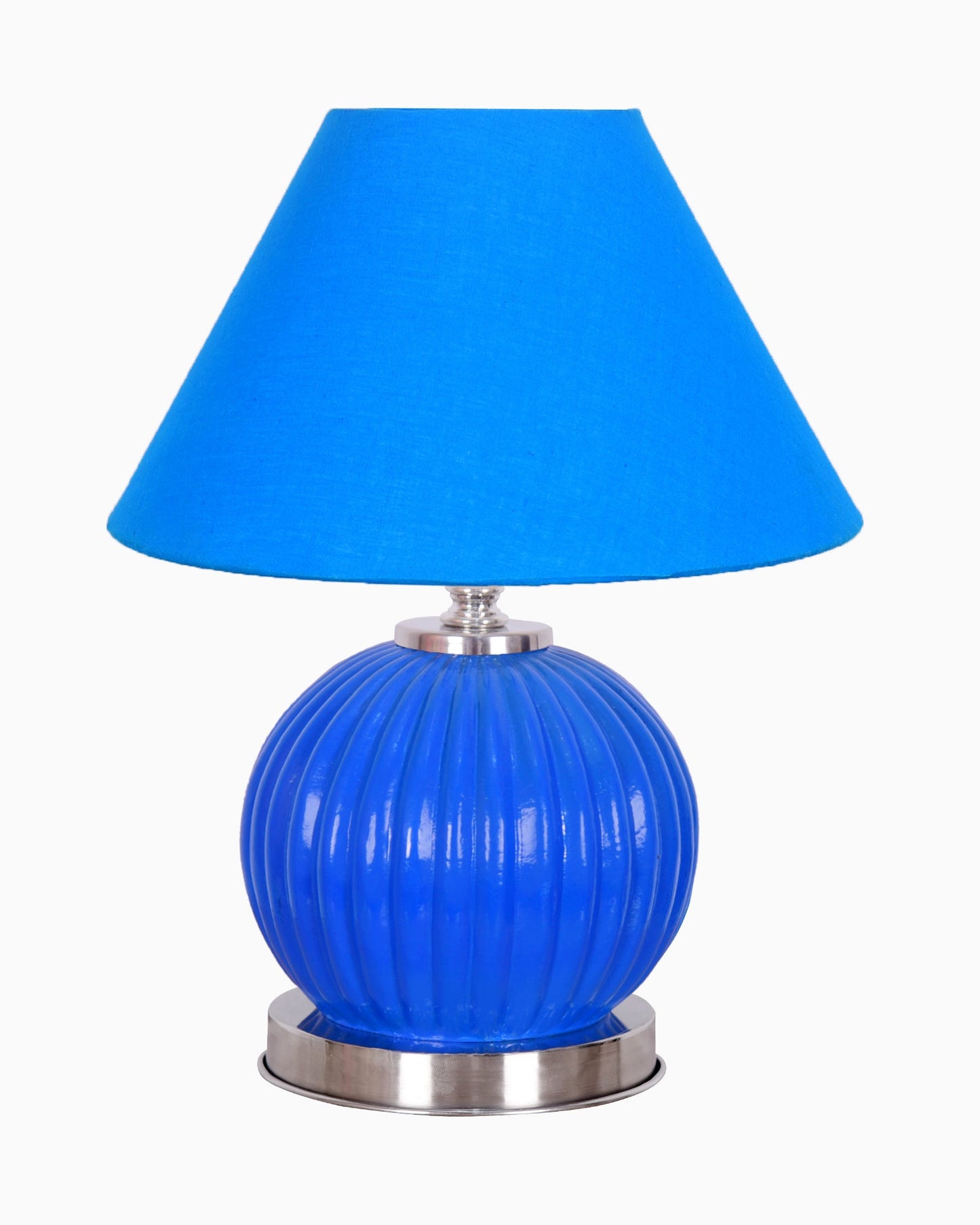 Ripple Glass Table Lamp with Fabric Shade, Bedside Nightstand Lamp for Cozy Bedroom, Living Room & Office