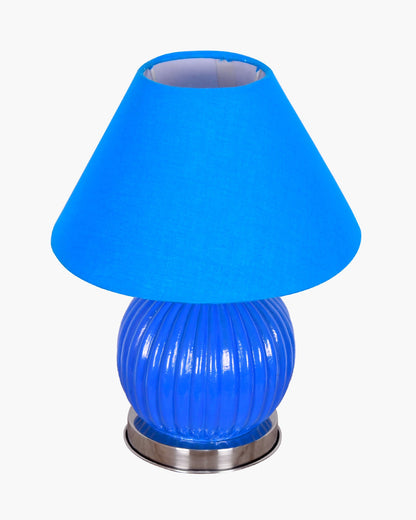 Ripple Glass Table Lamp with Fabric Shade, Bedside Nightstand Lamp for Cozy Bedroom, Living Room & Office