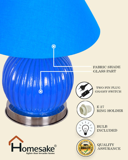 Ripple Glass Table Lamp with Fabric Shade, Bedside Nightstand Lamp for Cozy Bedroom, Living Room & Office
