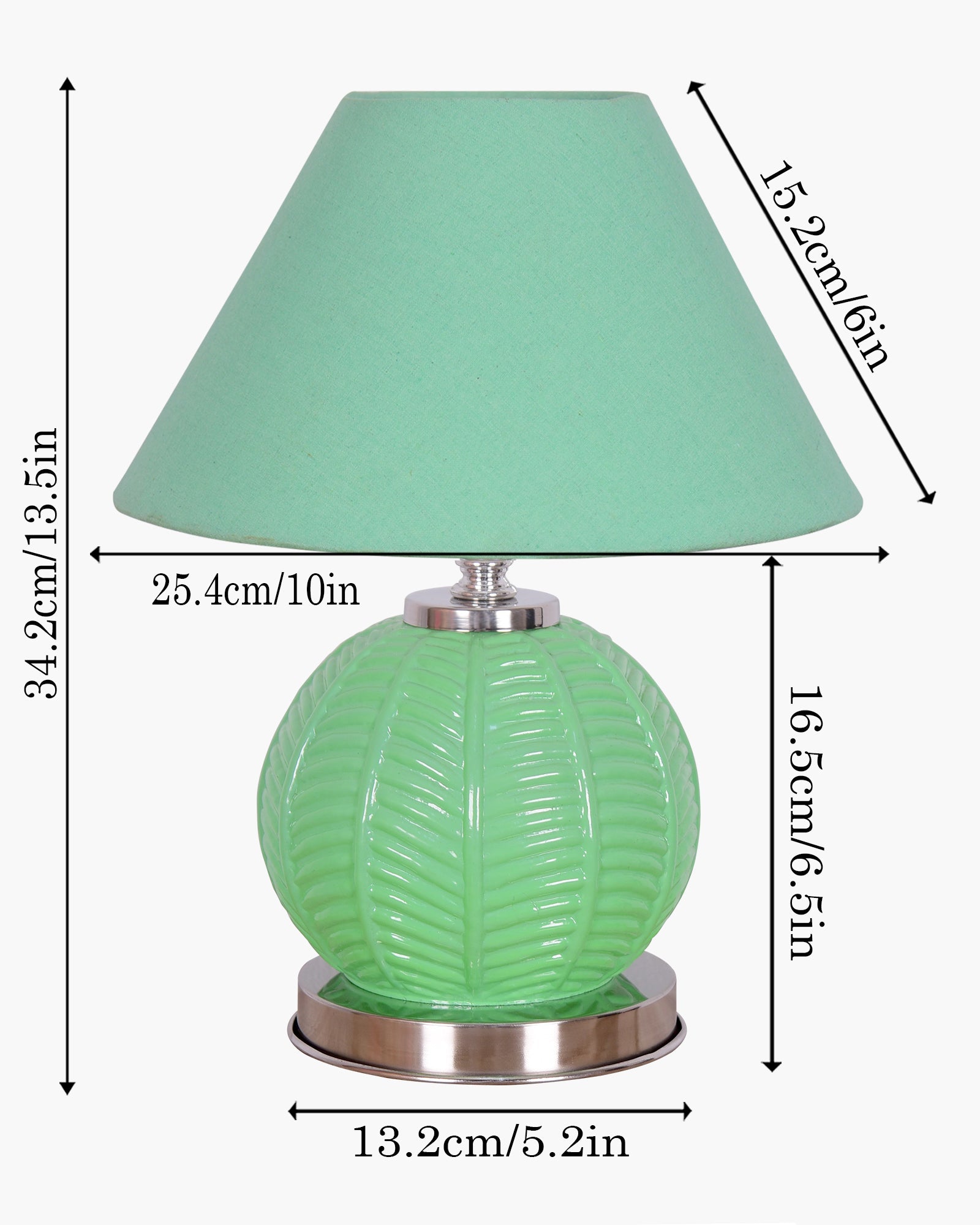 Homesake® Royal Leaf Glass Table Lamp with Fabric Shade, Bedside Nightstand Lamp for Cozy Bedroom, Living Room & Office, Ivory (Turquoise)
