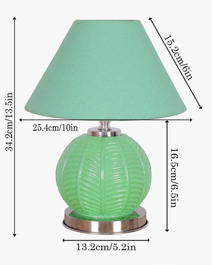 Homesake® Royal Leaf Glass Table Lamp with Fabric Shade, Bedside Nightstand Lamp for Cozy Bedroom, Living Room & Office, Ivory (Turquoise)