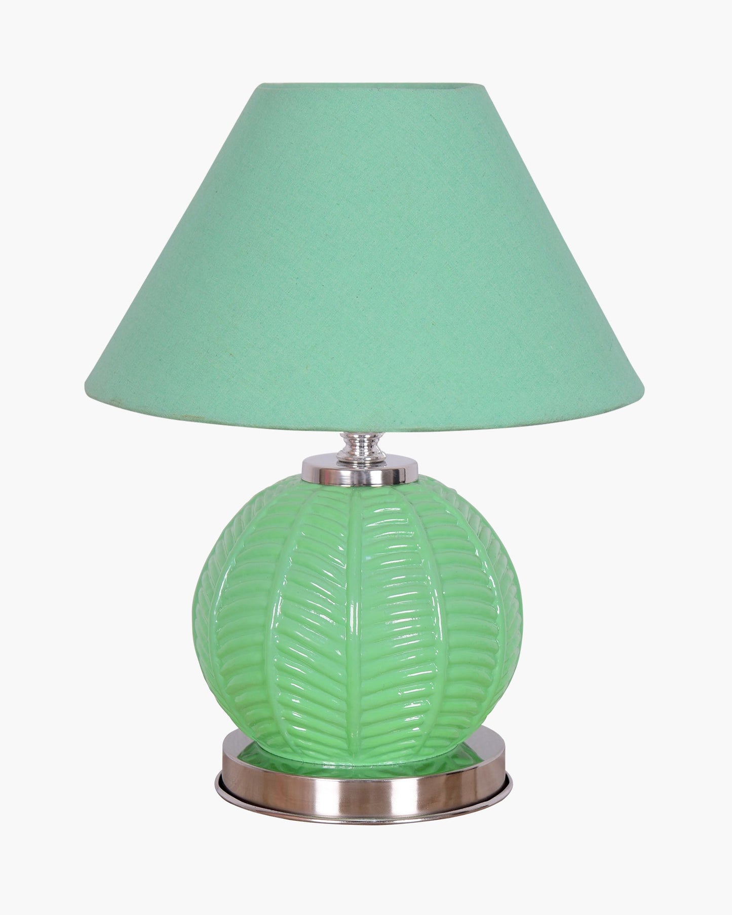 Homesake® Royal Leaf Glass Table Lamp with Fabric Shade, Bedside Nightstand Lamp for Cozy Bedroom, Living Room & Office, Ivory (Turquoise)