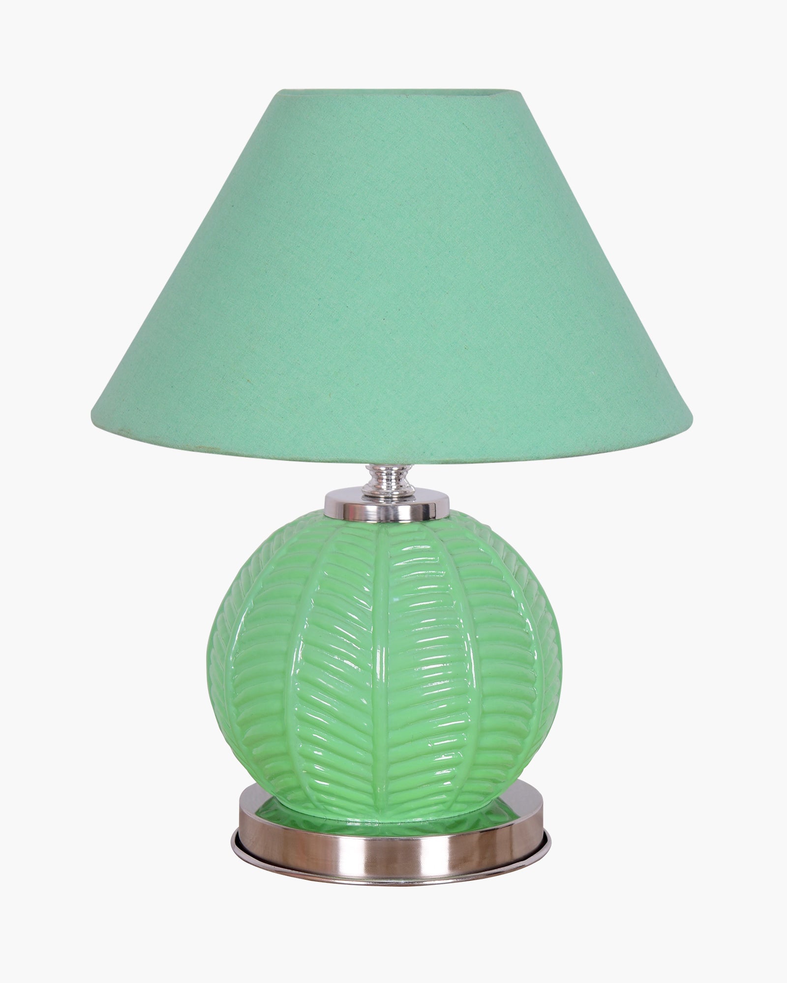 Homesake® Royal Leaf Glass Table Lamp with Fabric Shade, Bedside Nightstand Lamp for Cozy Bedroom, Living Room & Office, Ivory (Turquoise)
