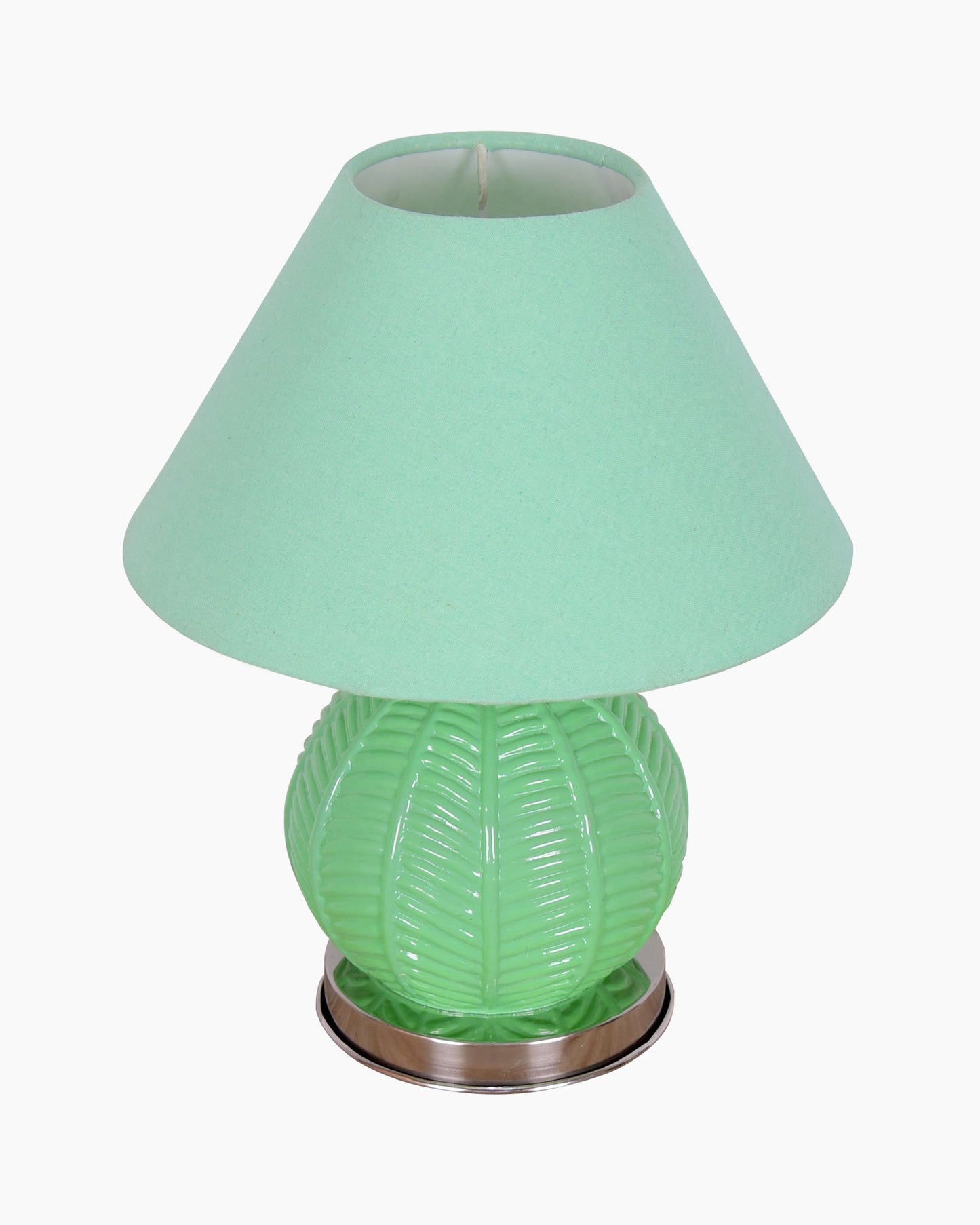 Homesake® Royal Leaf Glass Table Lamp with Fabric Shade, Bedside Nightstand Lamp for Cozy Bedroom, Living Room & Office, Ivory (Turquoise)
