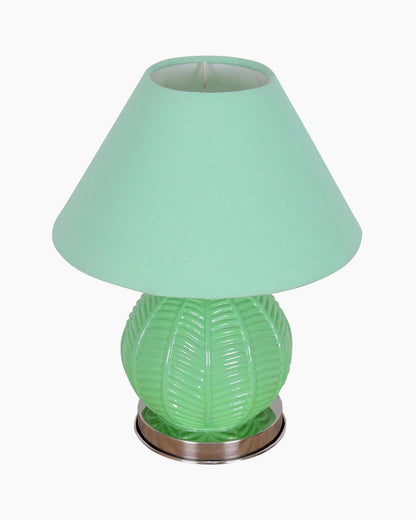 Homesake® Royal Leaf Glass Table Lamp with Fabric Shade, Bedside Nightstand Lamp for Cozy Bedroom, Living Room & Office, Ivory (Turquoise)