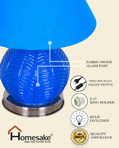 Homesake® Royal Leaf Glass Table Lamp with Fabric Shade, Bedside Nightstand Lamp for Cozy Bedroom, Living Room & Office, Ivory (Turquoise)