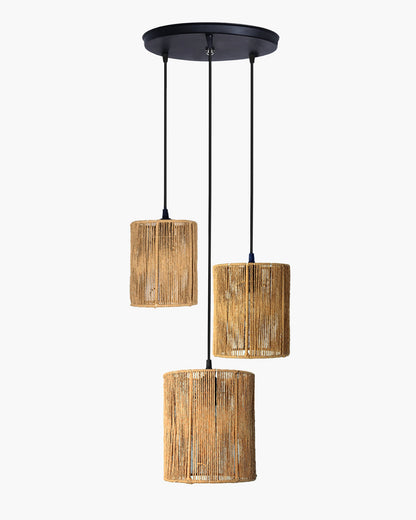 Homesake® Natural Raffia Triple Pendant Cluster Light, Boho Handwoven Textured Hanging Lamp, Modern Organic Interiors, Modern Pendant Light for Home Décor, Jute Hanging Ceiling Lamp