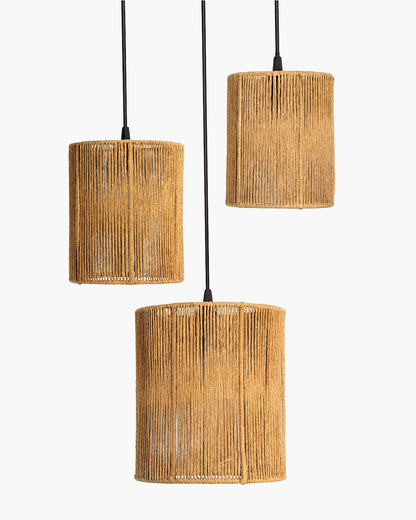 Homesake® Natural Raffia Triple Pendant Cluster Light, Boho Handwoven Textured Hanging Lamp, Modern Organic Interiors, Modern Pendant Light for Home Décor, Jute Hanging Ceiling Lamp