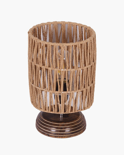 Homesake® Natural Weave Rope Table Lamp | Handcrafted Boho Bedside Light with Wooden Base | Warm Ambient Home Decor, Livra Collection, Lighting & Office Decor Light