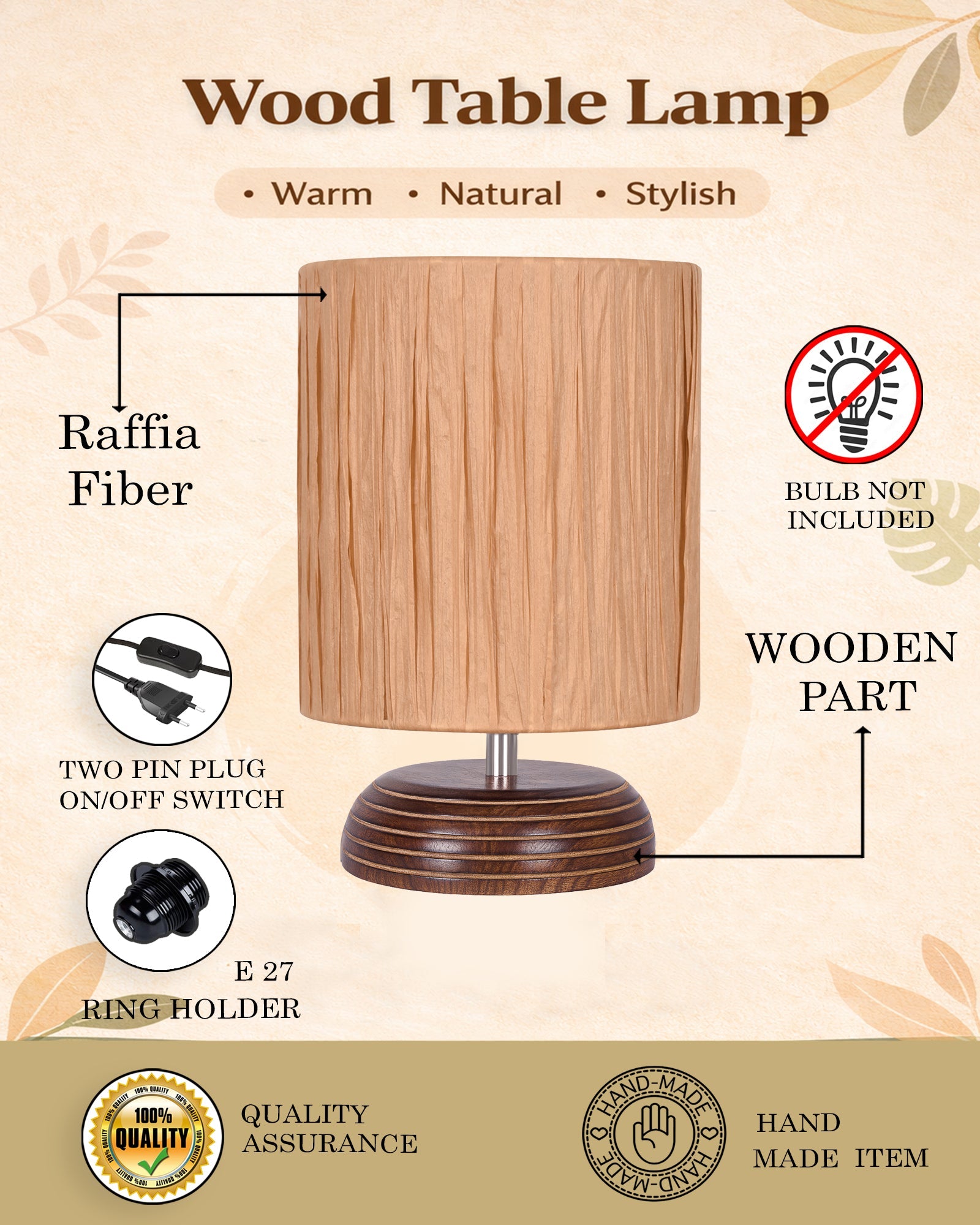Homesake® Natural Weave Rope Table Lamp | Handcrafted Boho Bedside Light with Wooden Base | Warm Ambient Home Decor, Livra Collection, Lighting & Office Decor Light