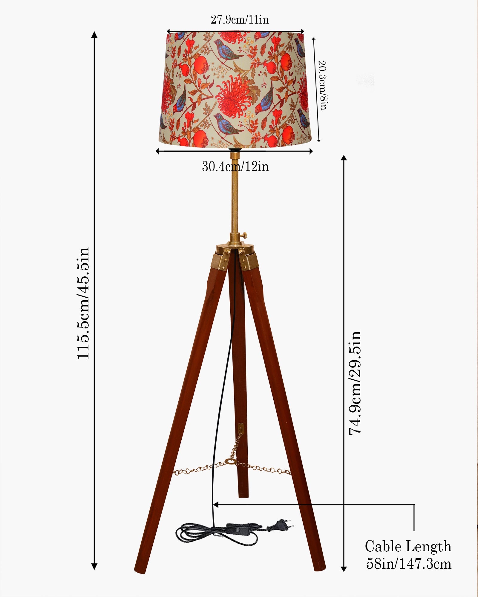 Homesake® Marinor Tripod Floor Lamp | Wooden Nautical Design with Fabric Shade | Living Room & Bedroom Home Decor Lighting