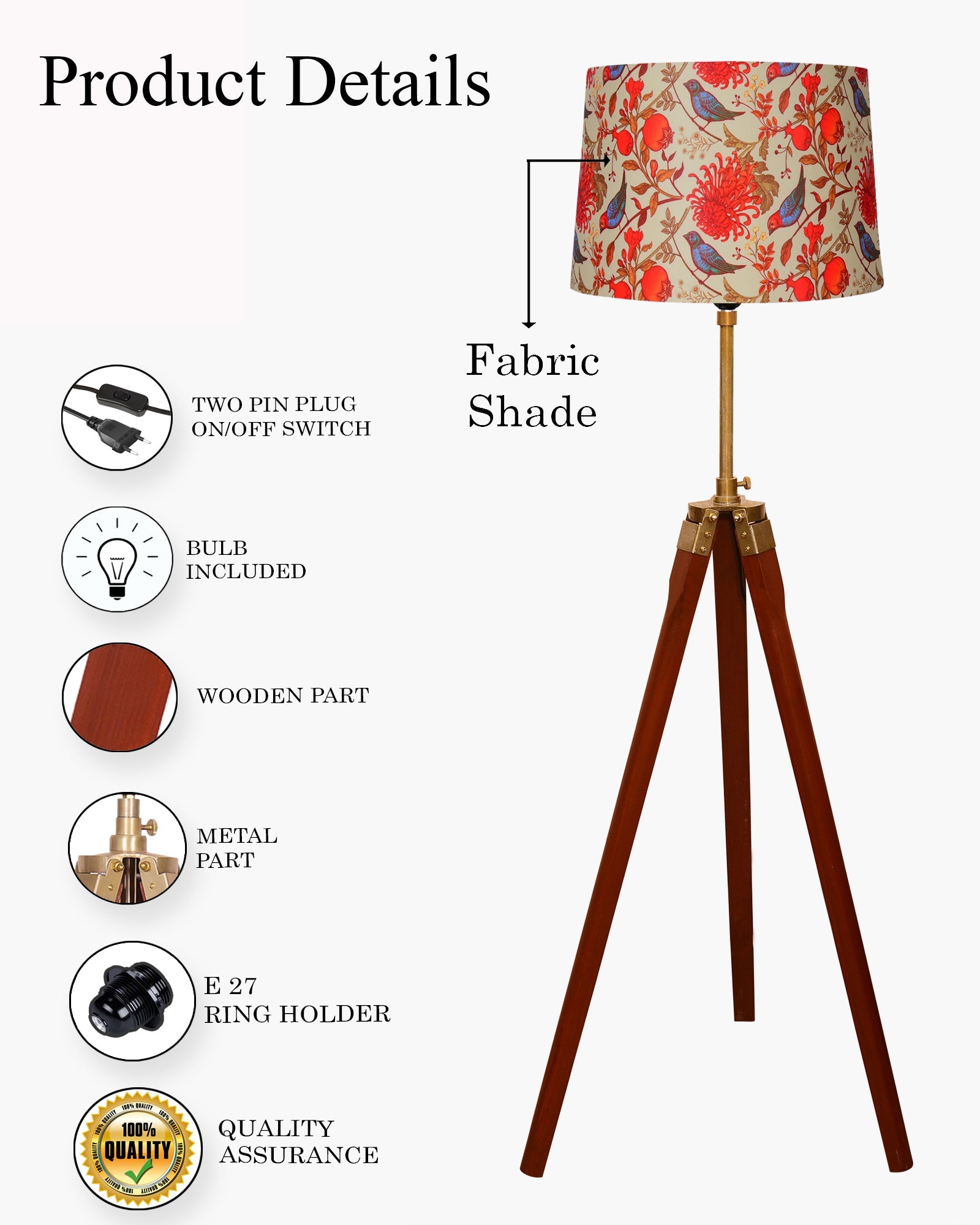 Homesake® Marinor Tripod Floor Lamp | Wooden Nautical Design with Fabric Shade | Living Room & Bedroom Home Decor Lighting