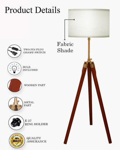 Homesake® Marinor Tripod Floor Lamp | Wooden Nautical Design with Fabric Shade | Living Room & Bedroom Home Decor Lighting